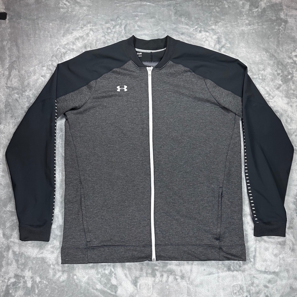Under Armour ColdGear Mens 2XLT Tall Full Zip Track Jacket Gray Black Loose Fit